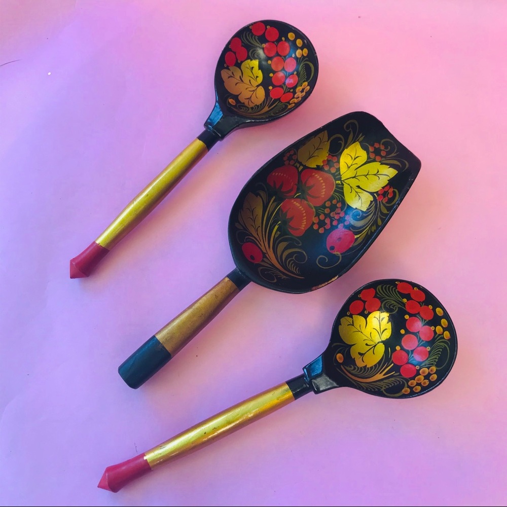 Vintage colorful Khokhloma wooden spoons